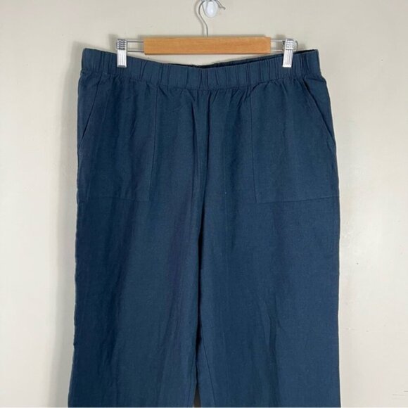 Felina Blue wide leg cropped Linen Cotton Blend Pull On Pant Lagenlook SZ Large - Picture 3 of 12